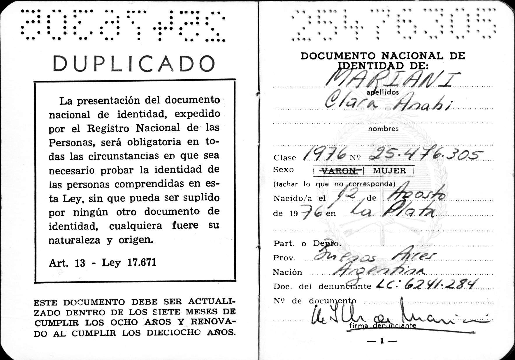 Documento de Clara Anahí